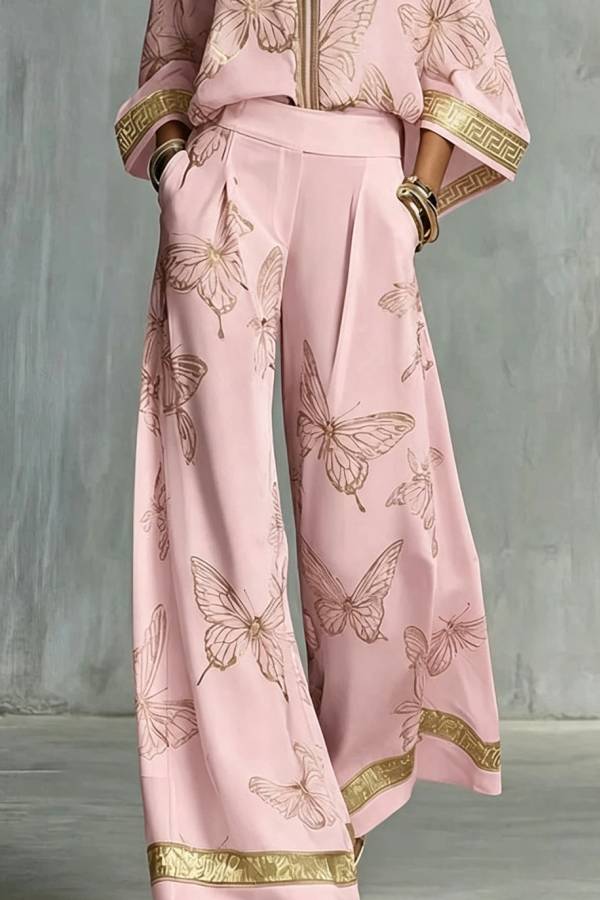 Flowy Butterfly Pattern Two-Piece Set