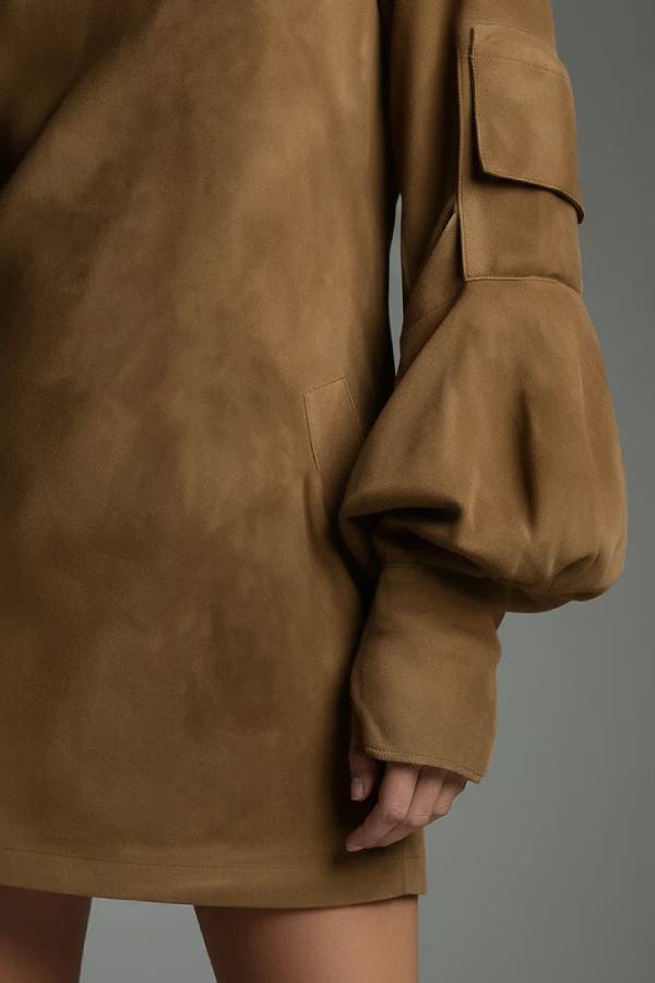 Vintage Loose Suede Turtleneck Mini Dress