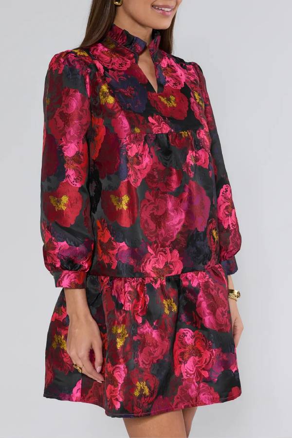 Ruby Floral Brocade Short Dress