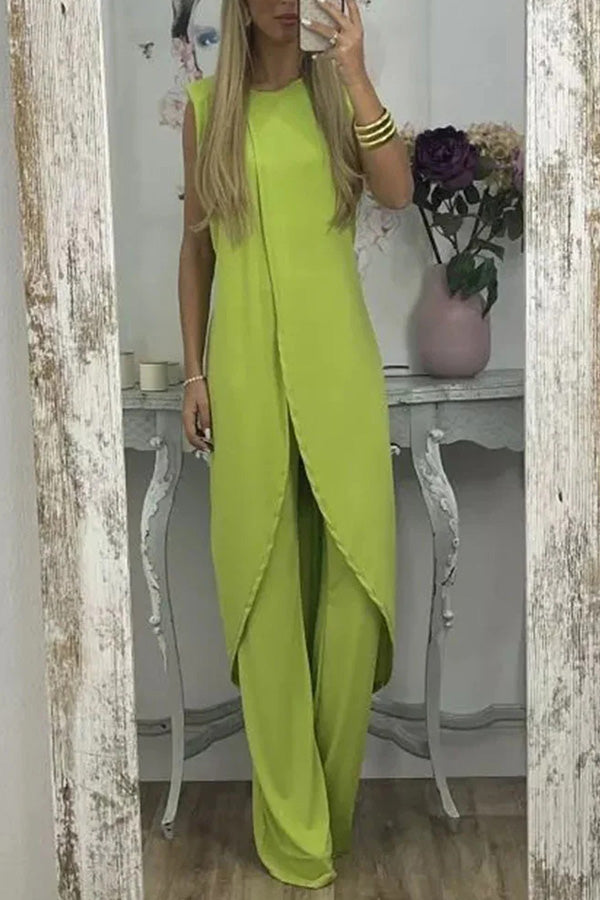 Casual Sleeveless Slit Top Loose Two-piece Set