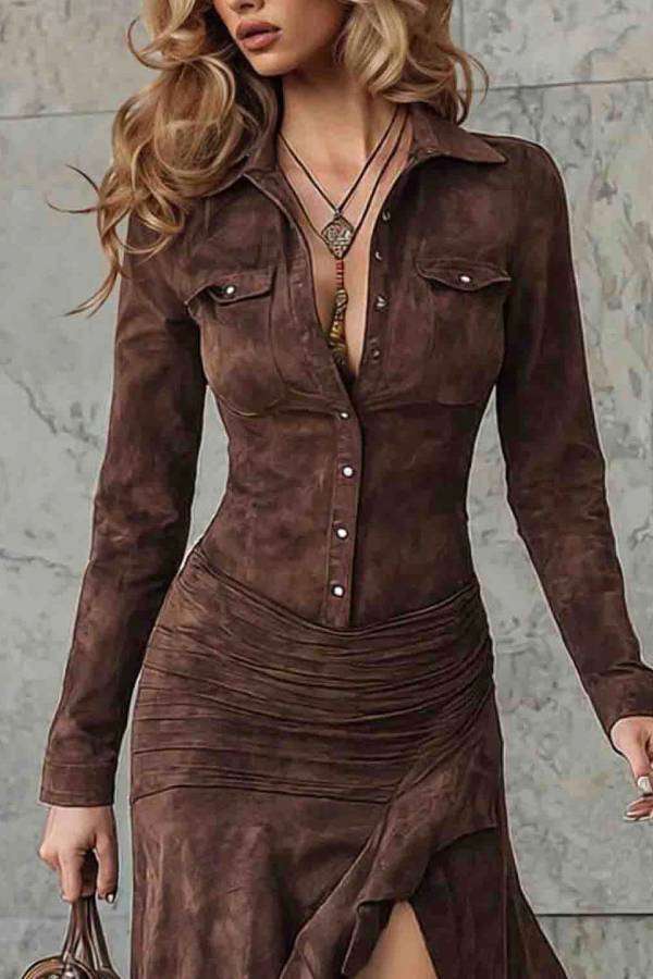 Retro irregular dress with gathered collar