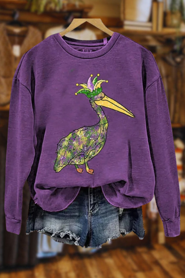 Mardi Gras Pelican Print Sweatshirt