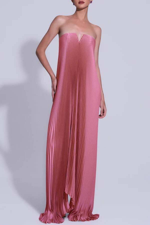 Strapless pleated long dress