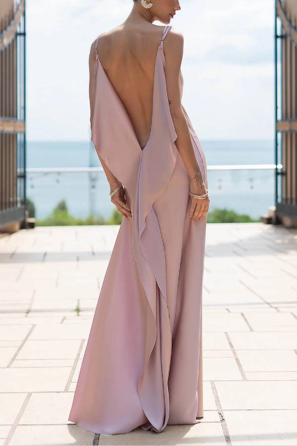 Sexy Elegant Satin Side High Slit Maxi Dress