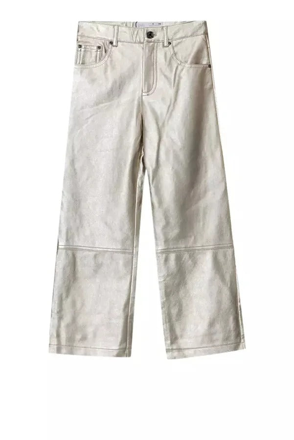 Tanie Metallic Fabric Mid-rise Pocket Cropped Wide Straight-leg Pants