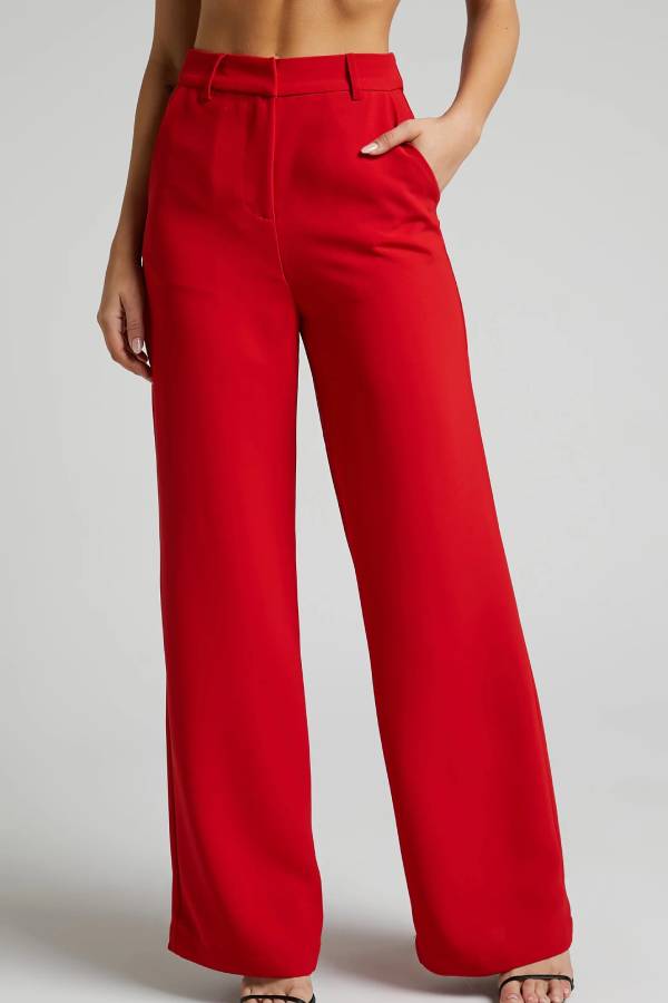 Red slimming wide-leg pants