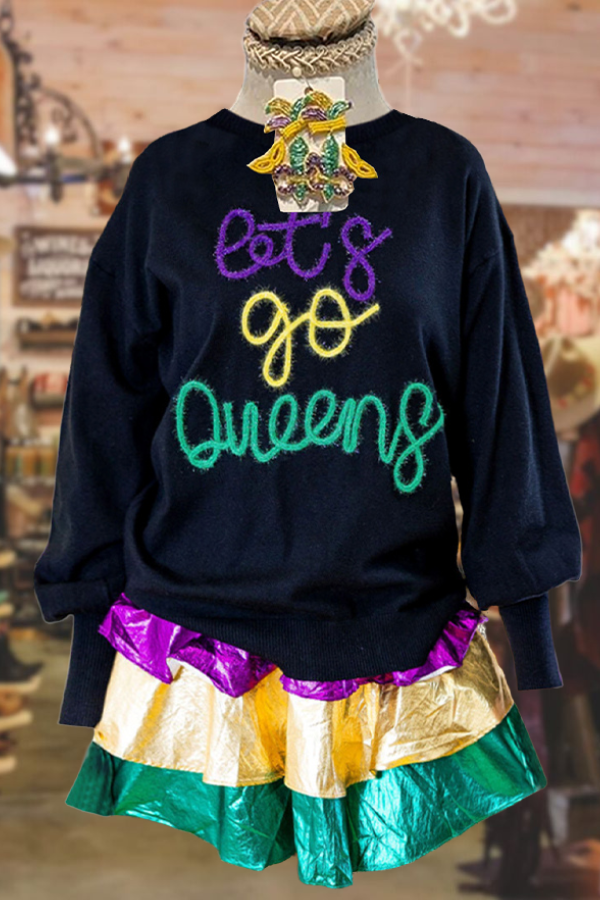 Beautiful Let's Go Queens Mardi Gras Sweater