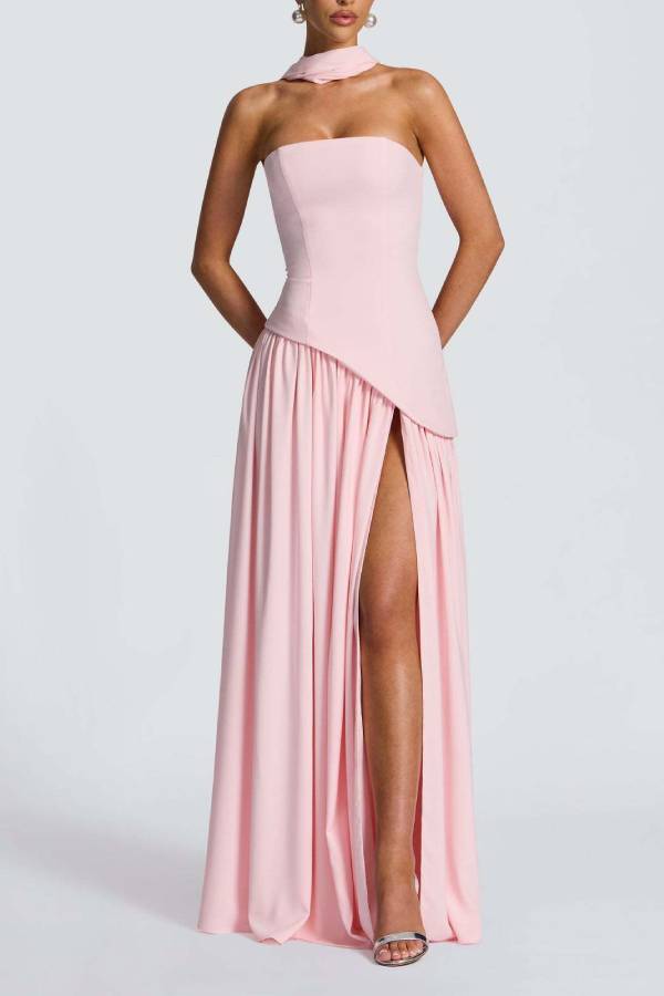 Halter neck tube top high slit slim fit dress