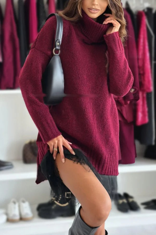 Breezy City Knit Turtleneck Long Sleeve Relaxed Sweater