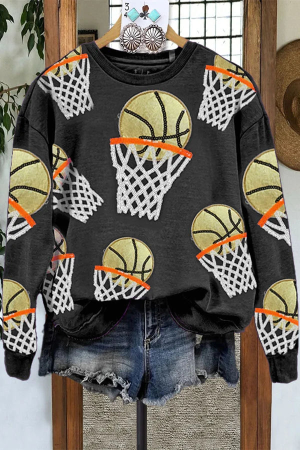 Sequin Basketball Crew Neck Sweatshirt