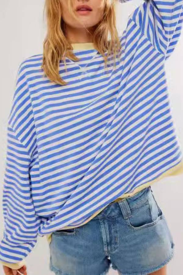 Striped color-blocked oversized sweatshirt