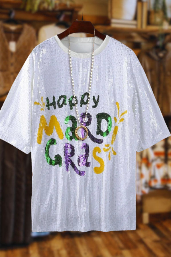 Sequin Happy Mardi Gras Shirt Dress