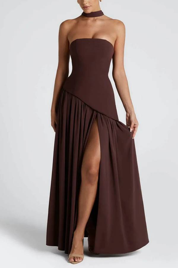 Black and White Contrast Scarf Irregular Slit Maxi Dress