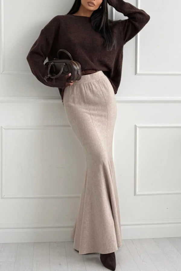 Caitlin Knit Lace Trim Patchwork Long Sleeve Back Slit Relaxed Sweater