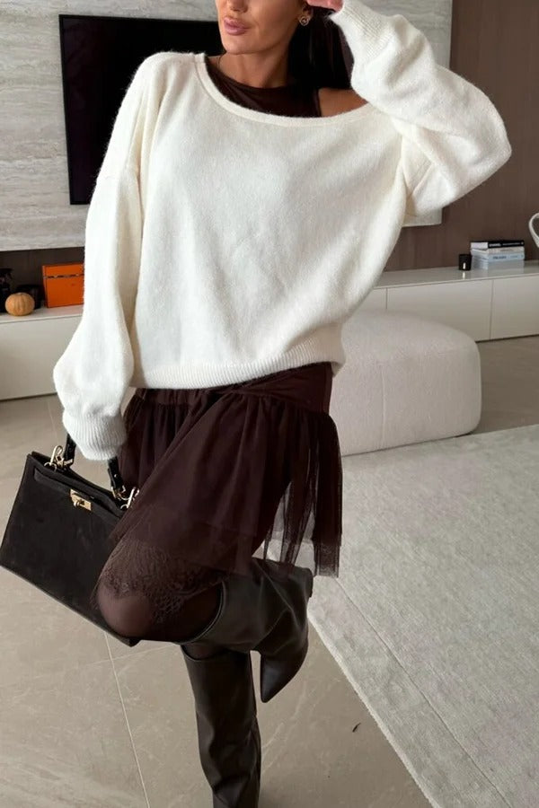 Upper East Chic Knit Wide Neck Long Sleeve Relaxed Sweater