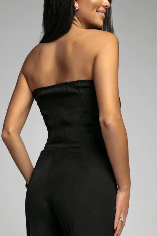 Black strapless wide-leg jumpsuit