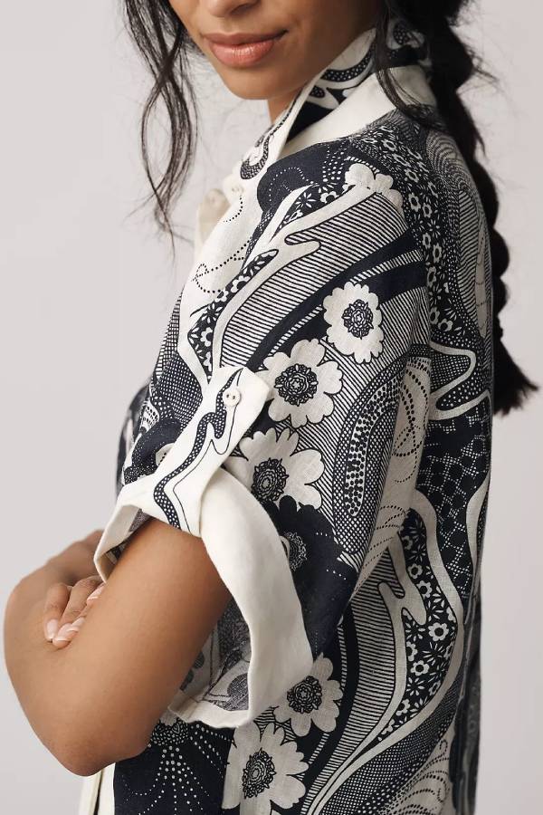 ALEMAIS Mickey Linen Short-Sleeve Buttondown Shirt