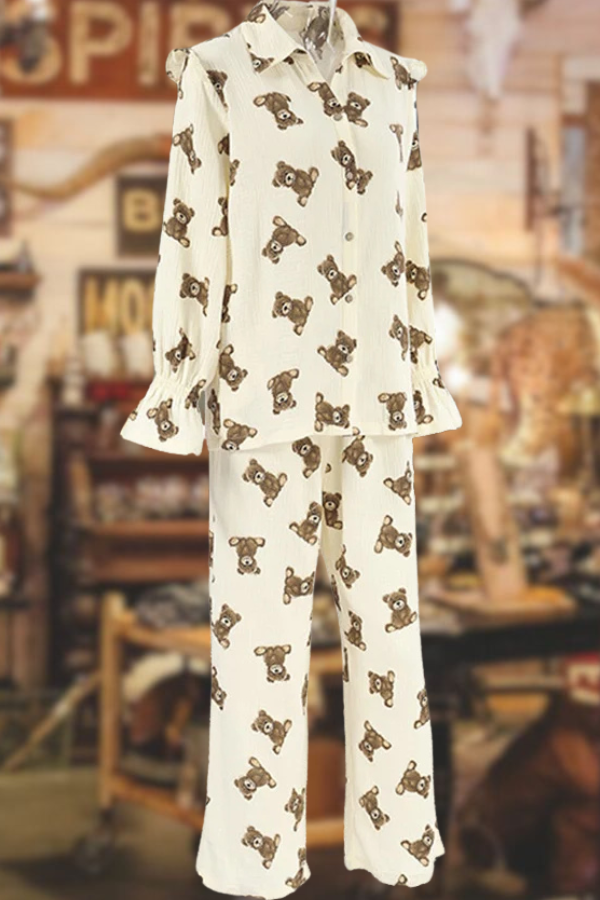 Cute Bear Print Gauze Pajama Set