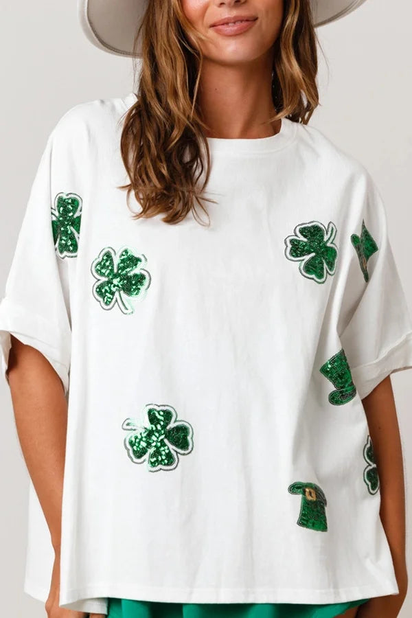 Sequins Four Leaf Clover St.Patrick's Day T-Shirt