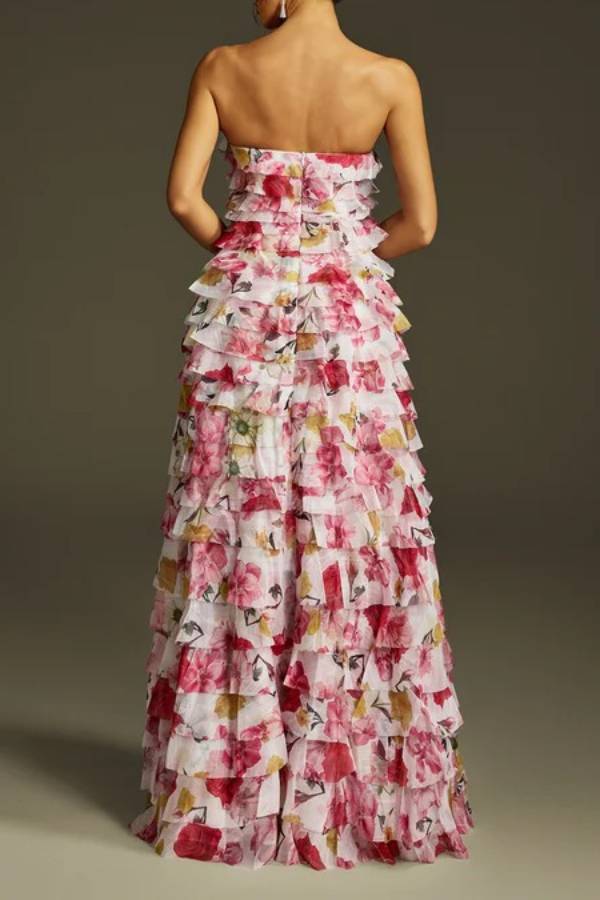 Solum Strapless Tiered Floral Maxi Dress