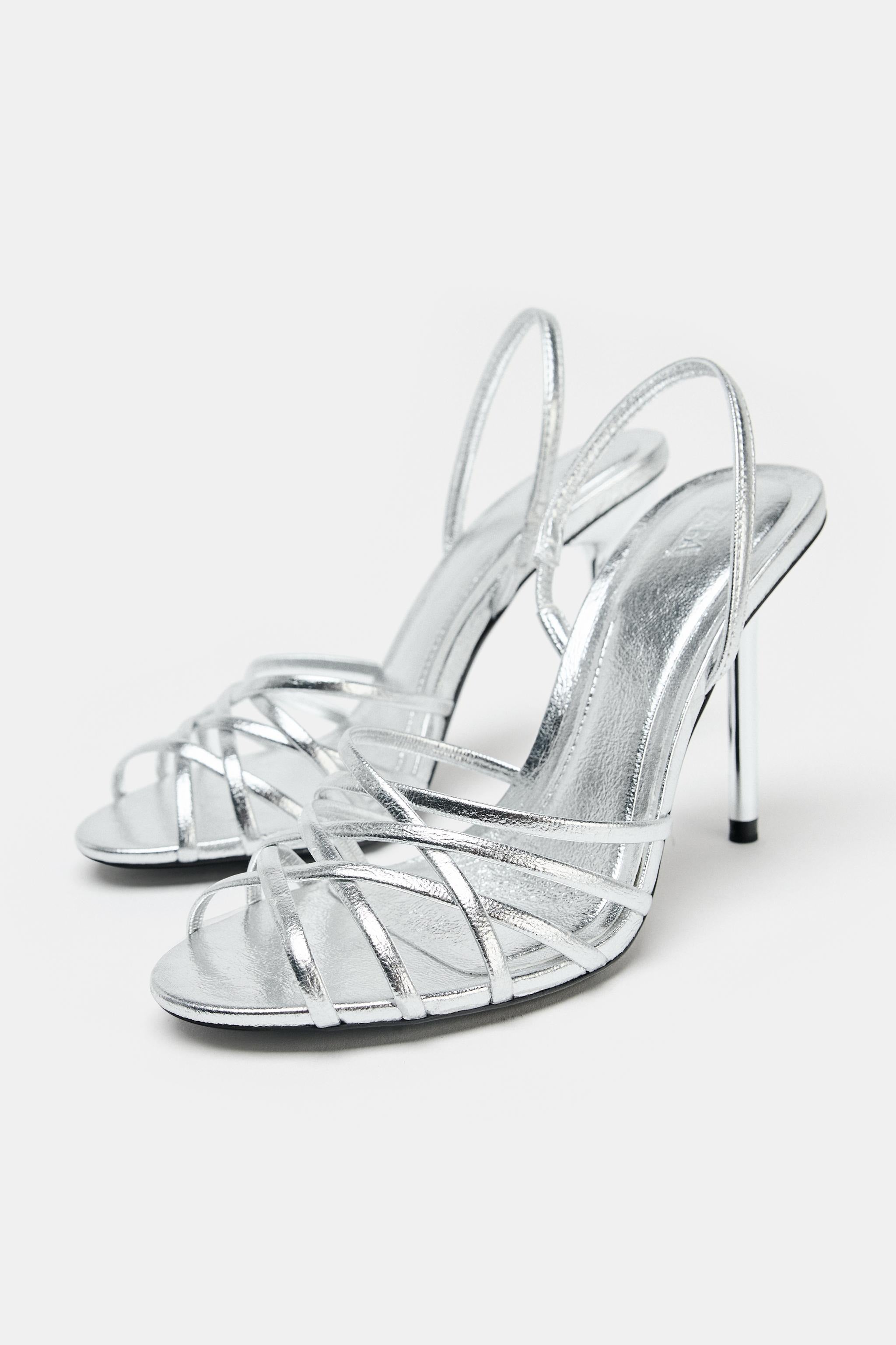 METALLIC EFFECT HEELED SANDALS