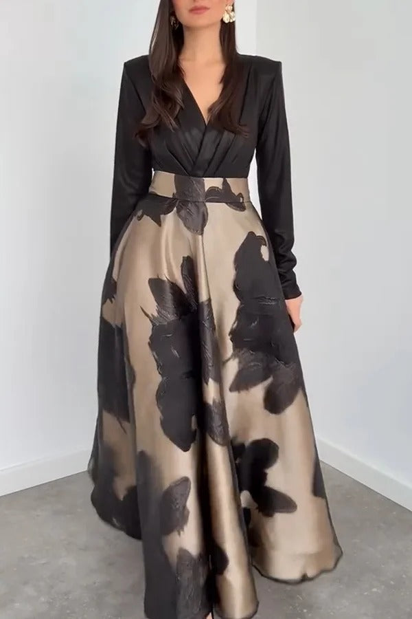 Chic Celebration Tulle Floral Pattern Jacquard High Rise Flared Maxi Skirt