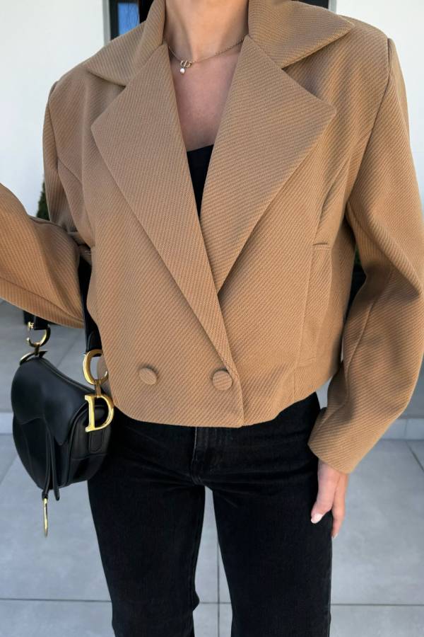 Double-breasted short suit jacket with lapel