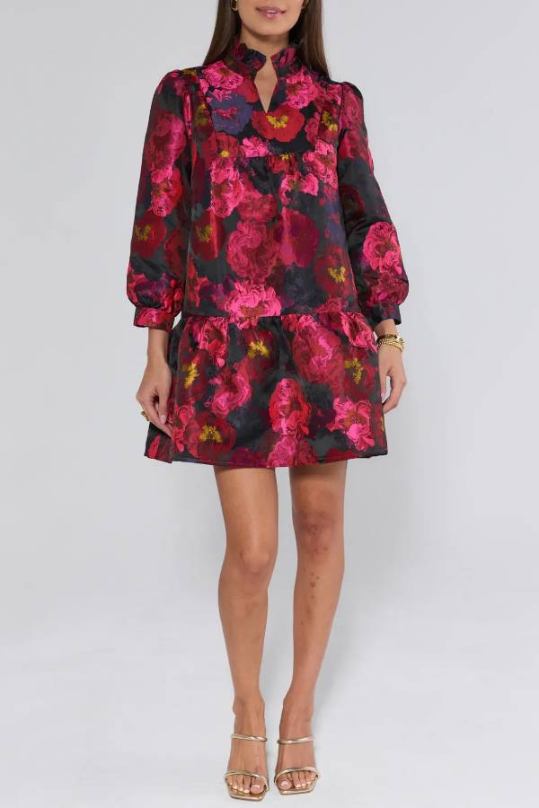 Ruby Floral Brocade Short Dress