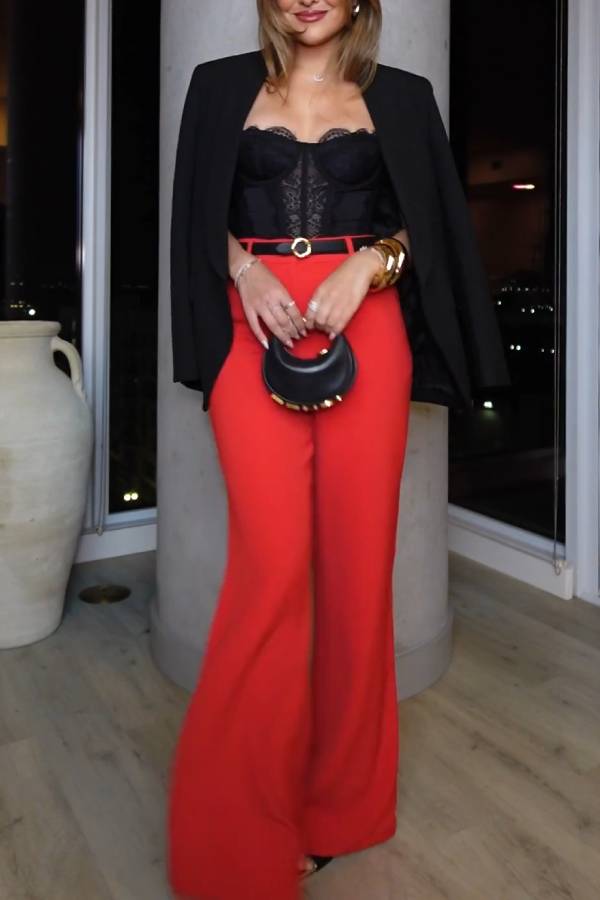 Red slimming wide-leg pants