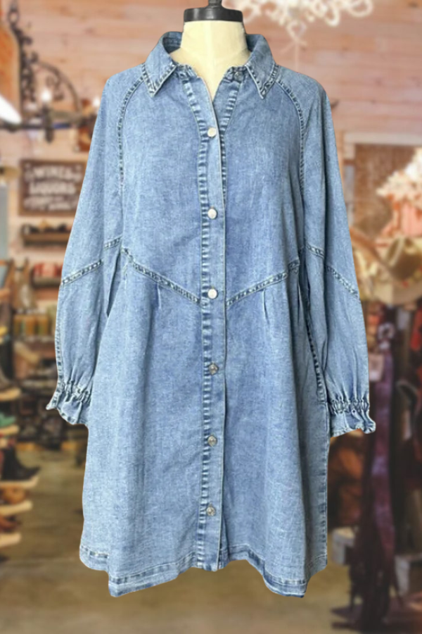 Vintage Cuff Sleeve Denim Dress