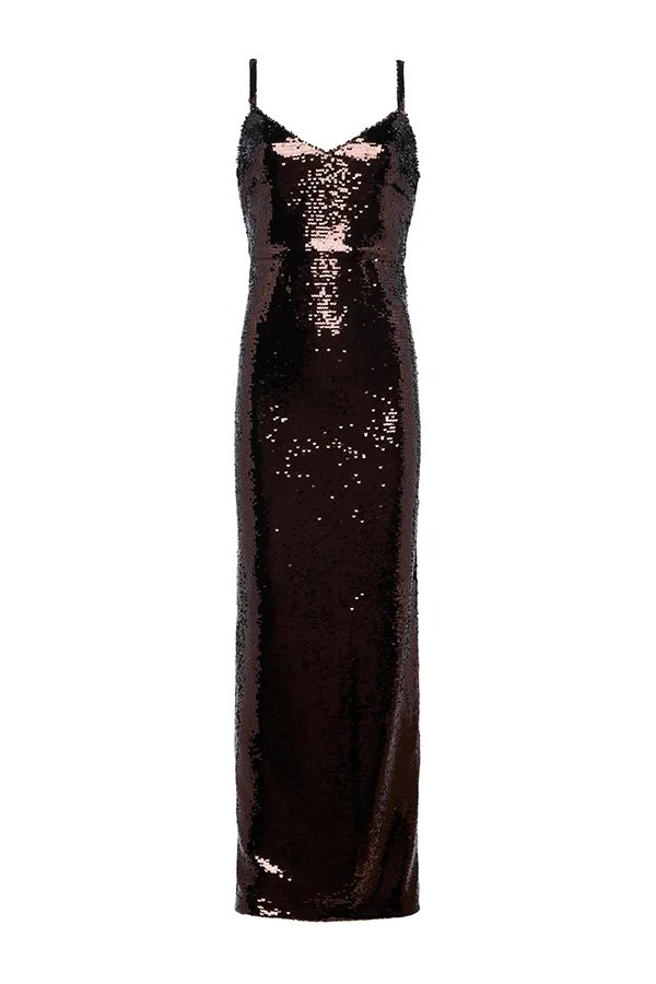 Dazzling Like Flowing Water Sequin V-neck Back Zipper Slit Maxi Dress