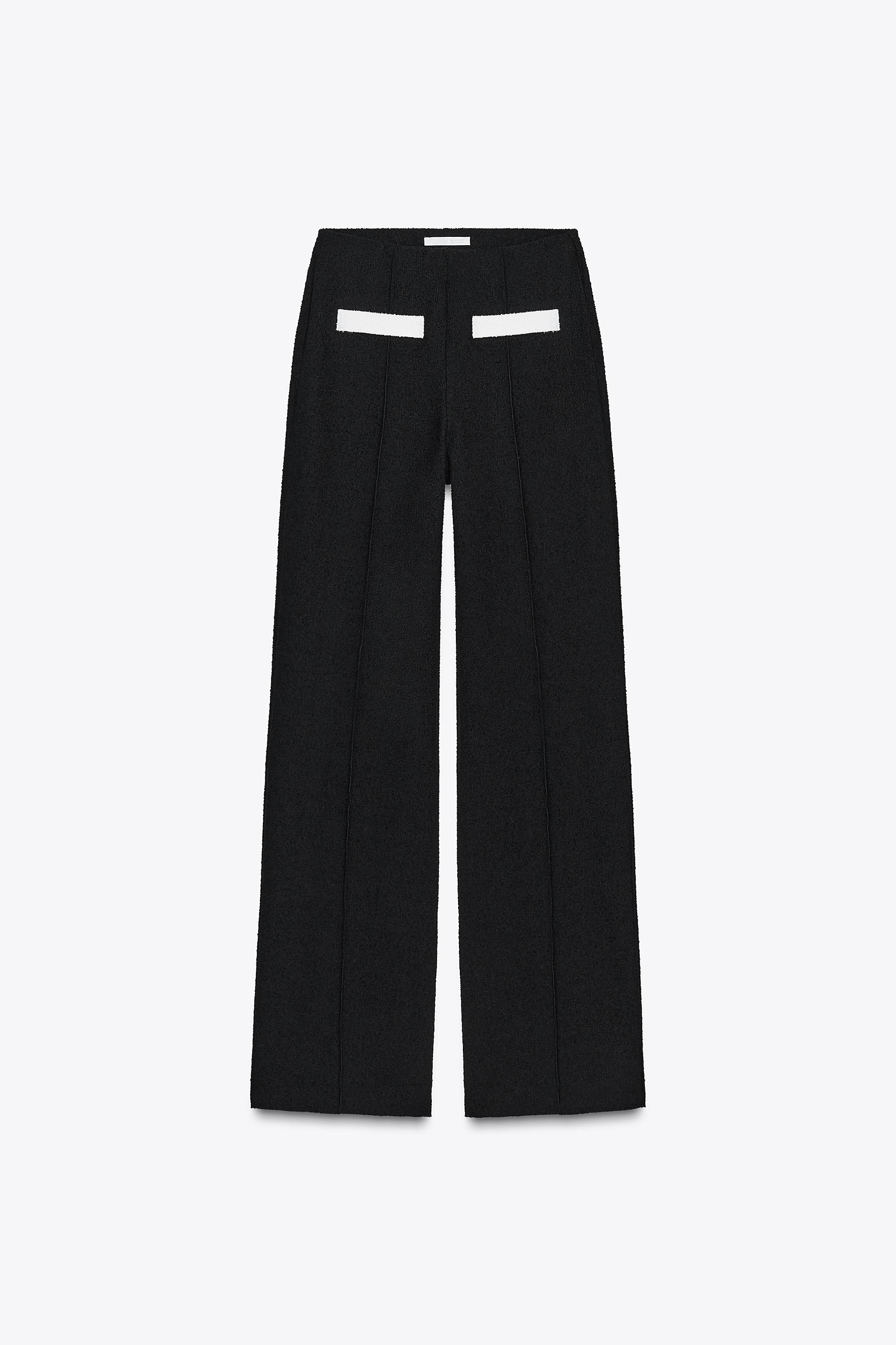 Fashion Contrast Color Knitted Stretch High Waist Casual Straight Pants