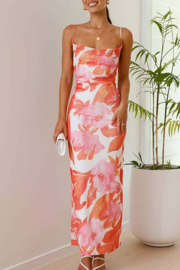Watercolor Floral Slim Maxi Dress