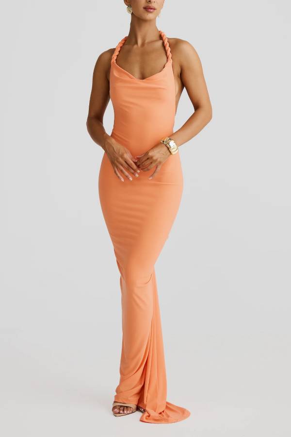 Convertible slim-fit open-back draped maxi dress