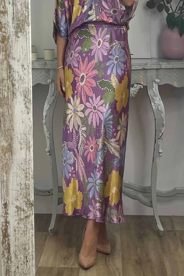 Exquisite Satin Floral Print Fishtail Skirt