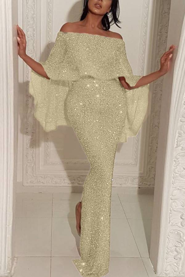 One-shoulder hip-wrapped slit evening dress