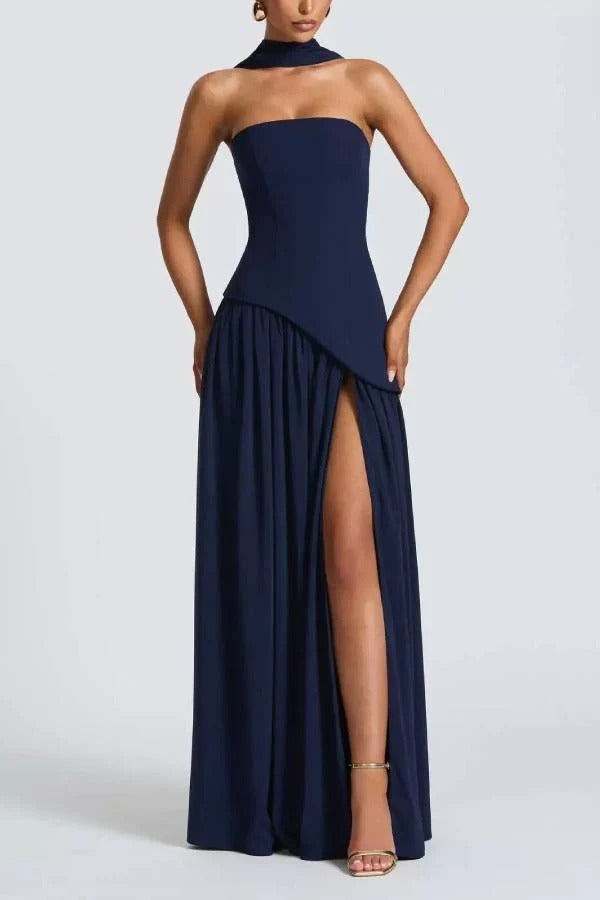 Halter neck tube top high slit slim fit dress