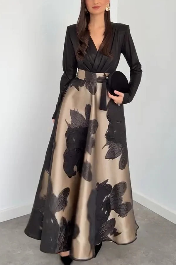 Chic Celebration Glossy Fabric Pleated V-neck Long Sleeve Stretch Bodysuit