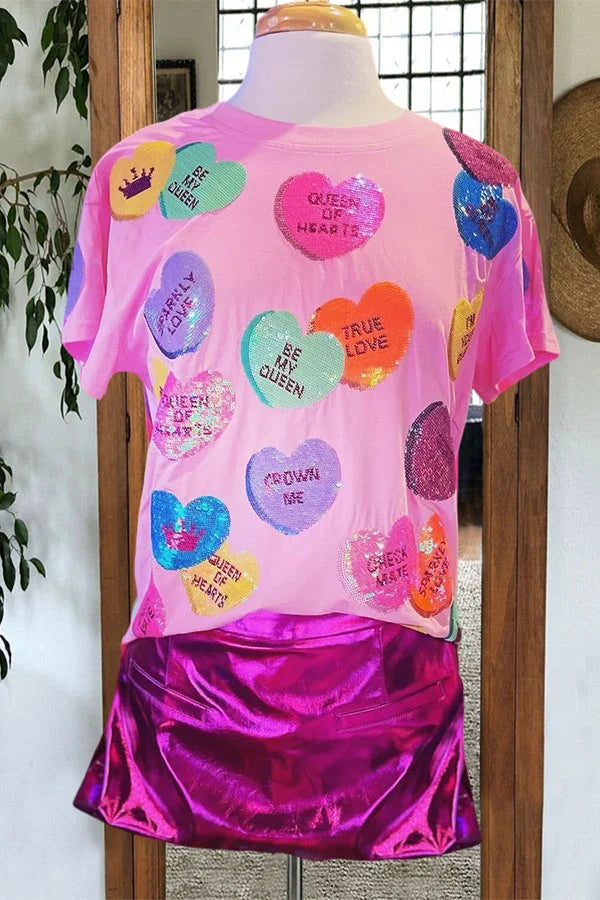 Shiny Sequin Candy Heart T-shirt