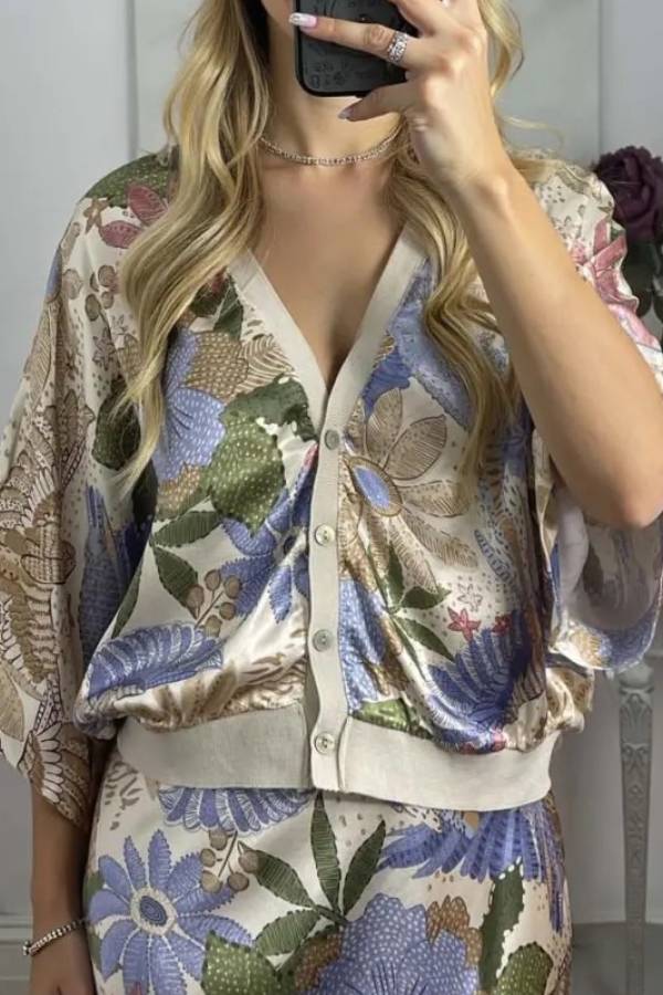 Exquisite Satin Floral Print Off-shoulder Shirt
