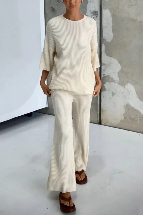 Minimalist mid-sleeved knitted two-piece set