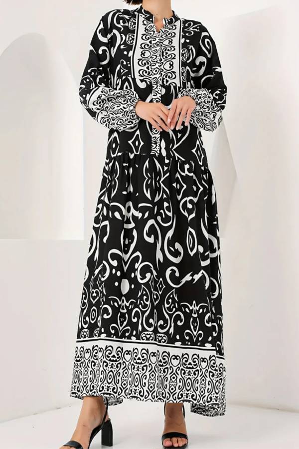 Printed lantern sleeves loose dress
