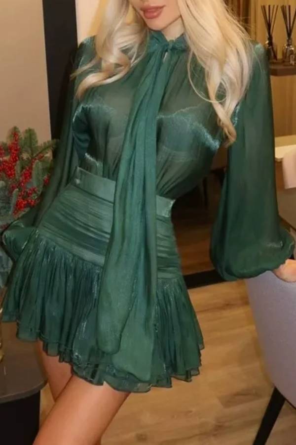 Bow Tie Top High Waist Pleated Skirt Casual Suit