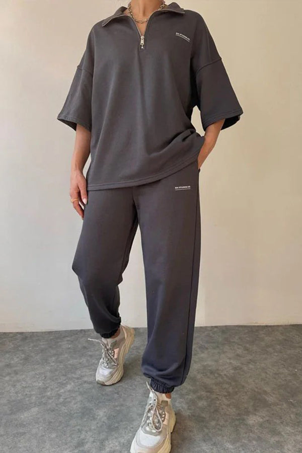 Loose Short-sleeved Top and Trouser Suit