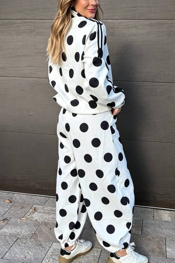 Napoleon Colorblock Polka Dot Elastic Waist Pocket Loose Lantern Pants