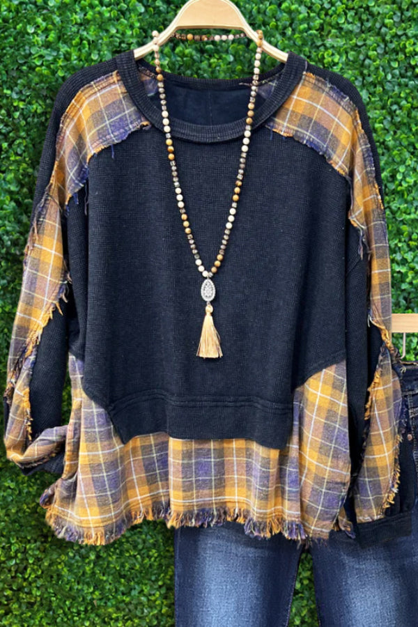 WASHED WAFFLE PLAID OUT PULLOVER