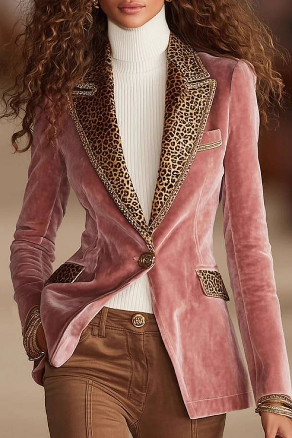 Velvet and leopard print embellished blazer