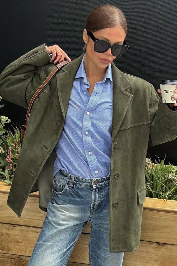 Suede loose-fitting suit jacket