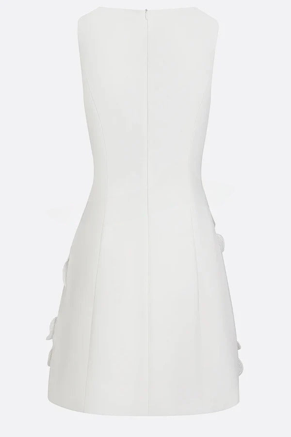 Delicate Silhouette Pearl Trim Cutout Neck Sleeveless 3D Florals Hem Mini Dress