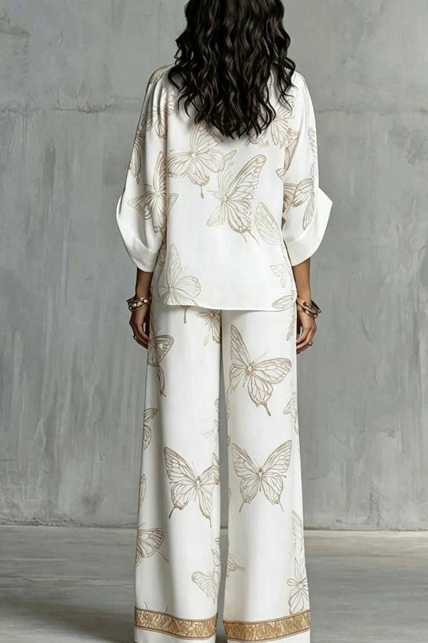 Flowy Butterfly Pattern Two-Piece Set
